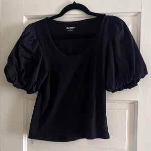 Old Navy Black Puff Sleeve Scoop Neck Top